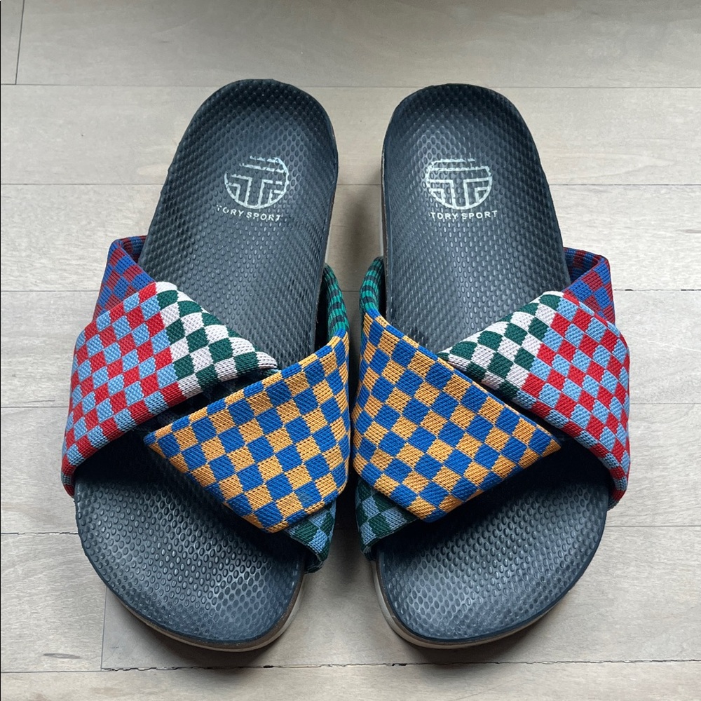 Tory Burch Sport Multicolor Checkered Sandals sz 8